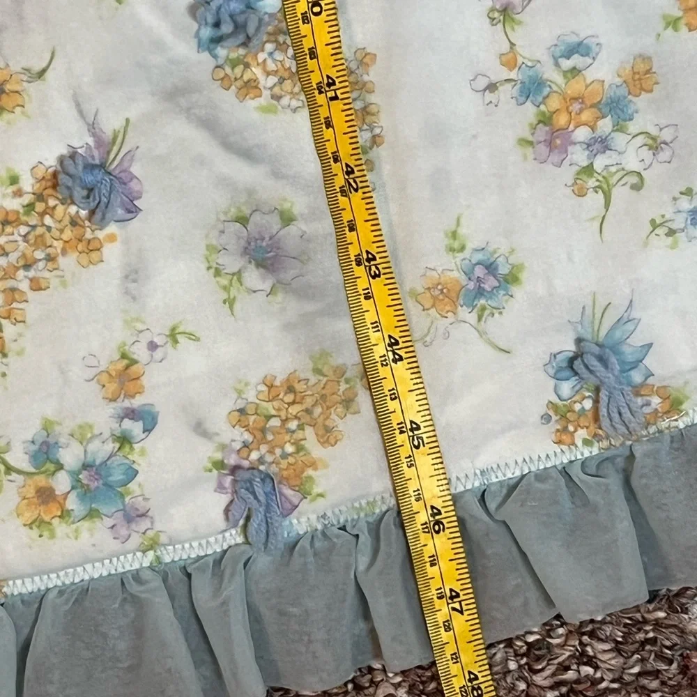 Vintage Floral Baby Blanket Blue Ruffle Trim Cottagecore Nursery 46in